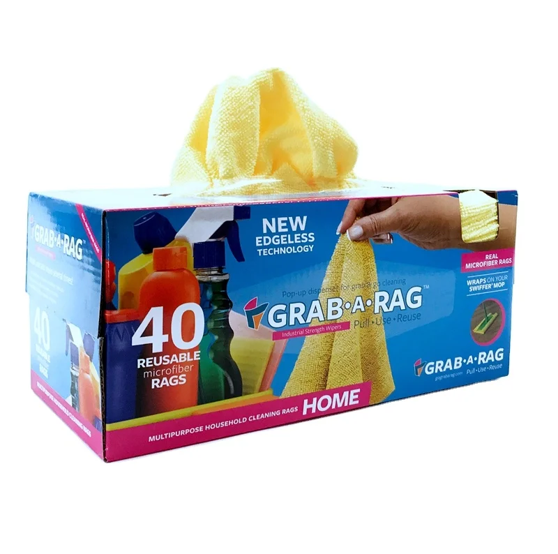 

Grab-A-Rag Reusable Microfiber Rags Edgeless Cleaning Cloth Household Cleaning Rags with dispenser 40PK, Customized