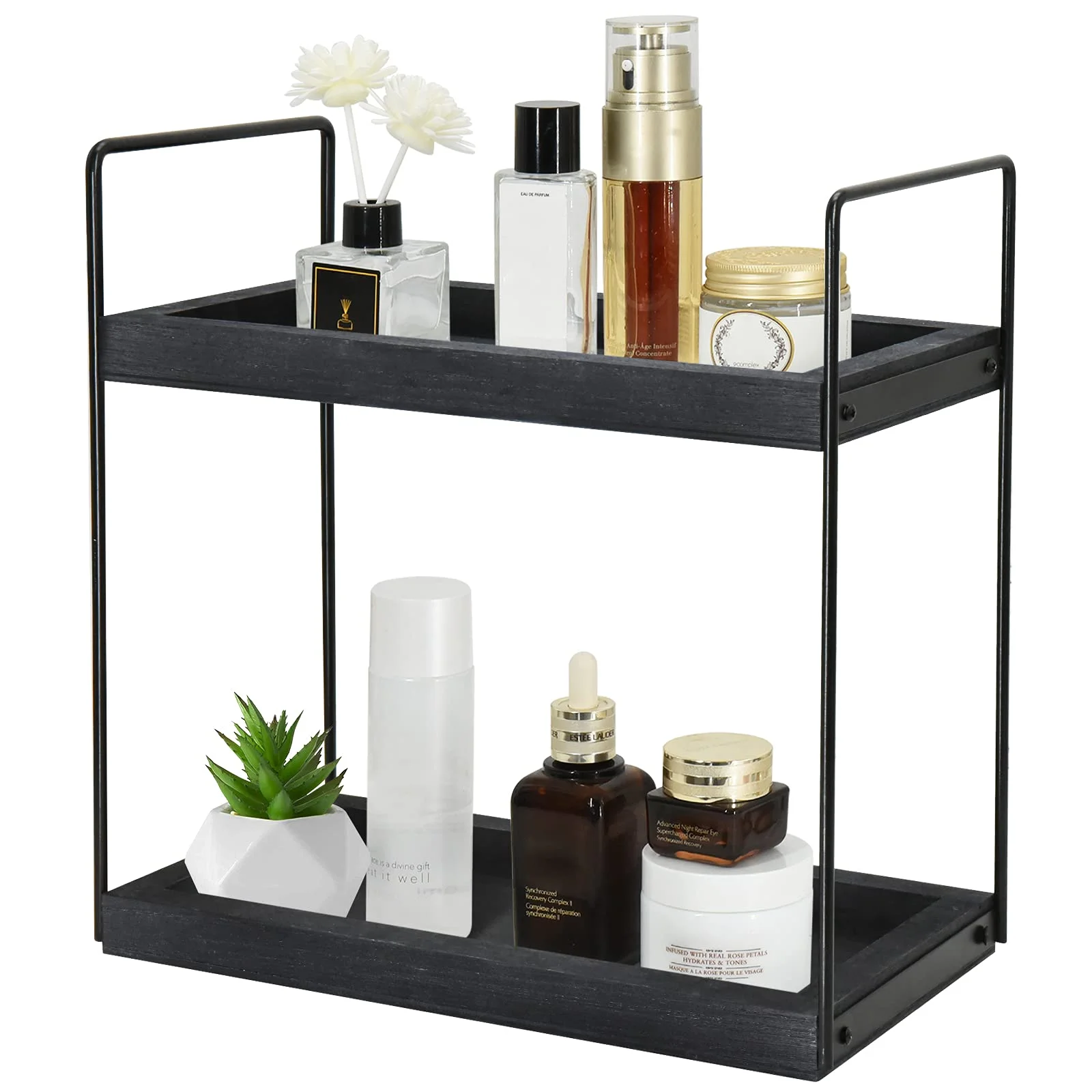 

ORR322 2-Tier Bathroom Countertop Organizer Shelf Cosmetic Rack Holder Kitchen Spice Rack Standing Shelf, Black