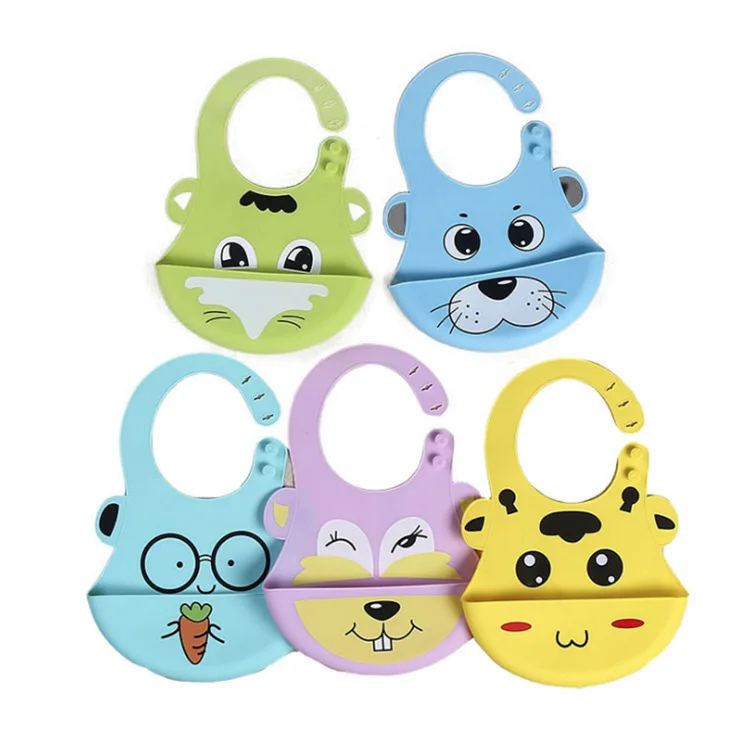 

Custom Wholesale Food Grade With Food Pocket easy to clean waterproof Silicone Baby Bibs