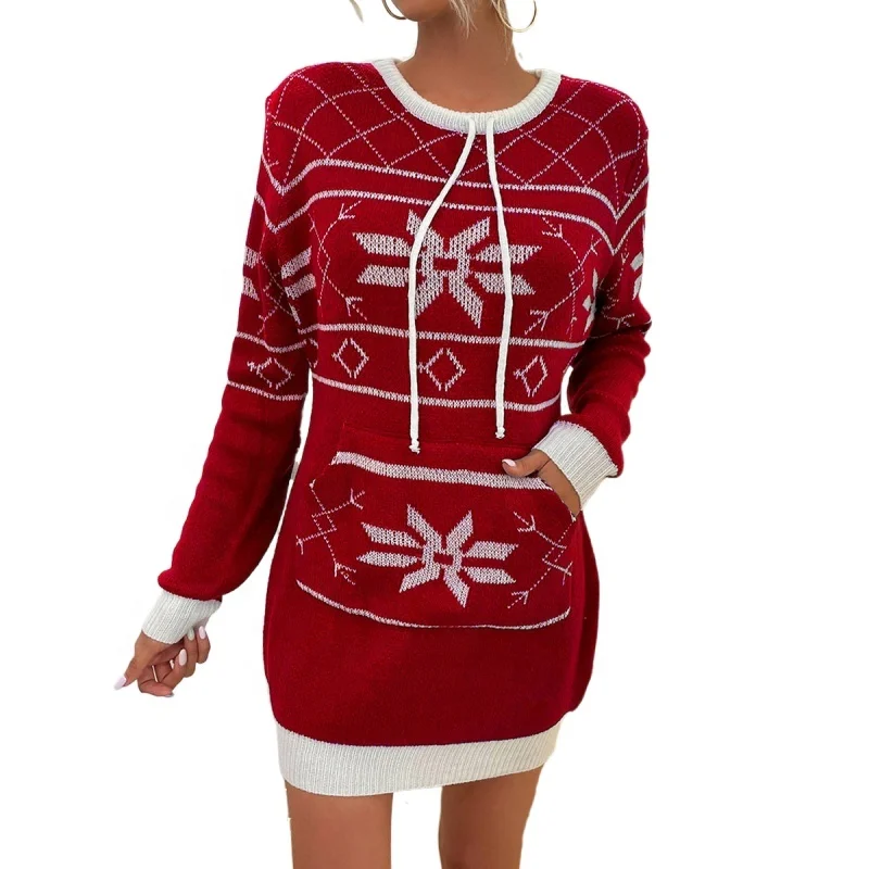 

New Design Ugly Christmas Snowflake Sweater Dress For Women, Customized color
