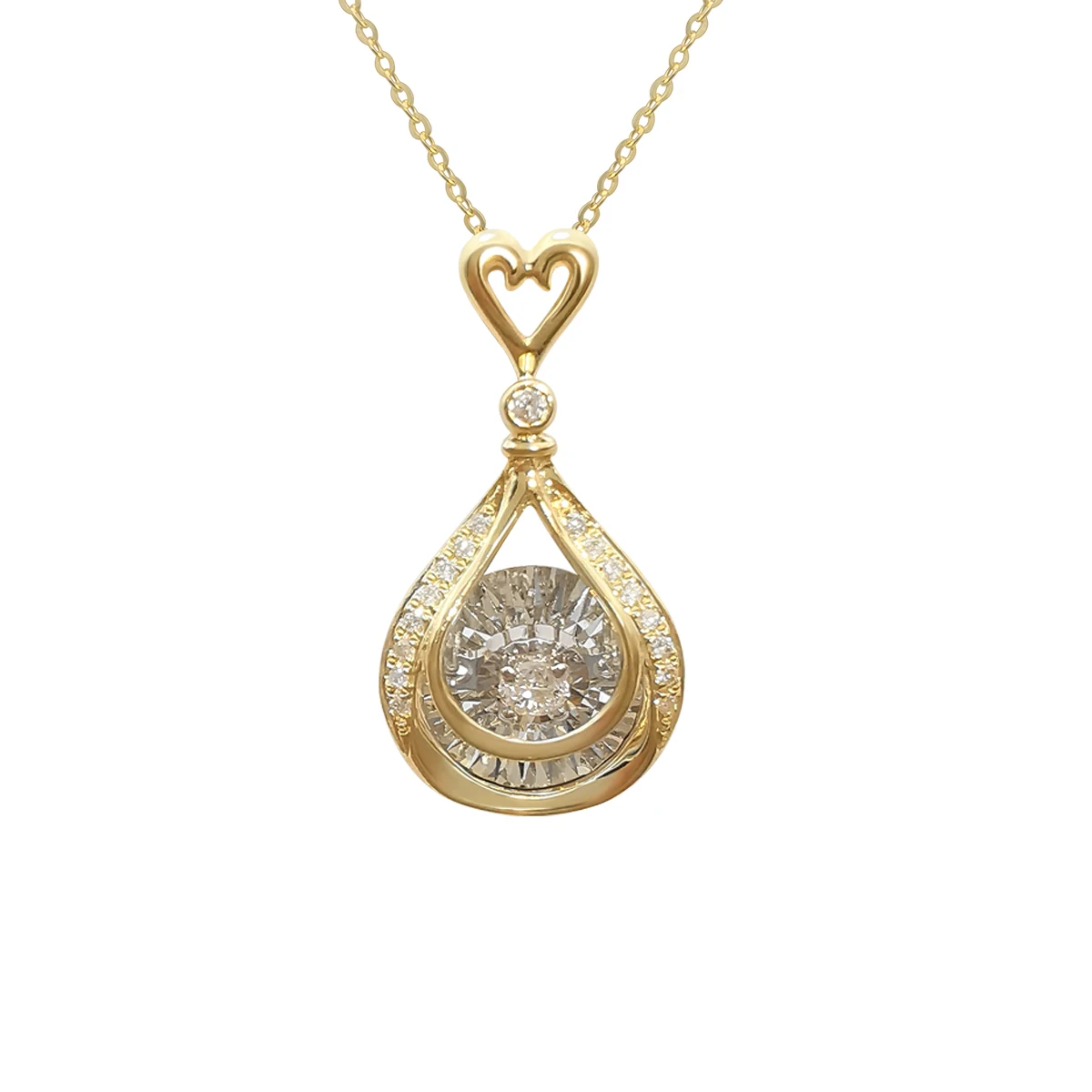 

Luxury Jewelry Solid 18K Gold Necklace Dancing Diamond 18K Real Gold Water Drop Heart Pendant Necklace Jewelry