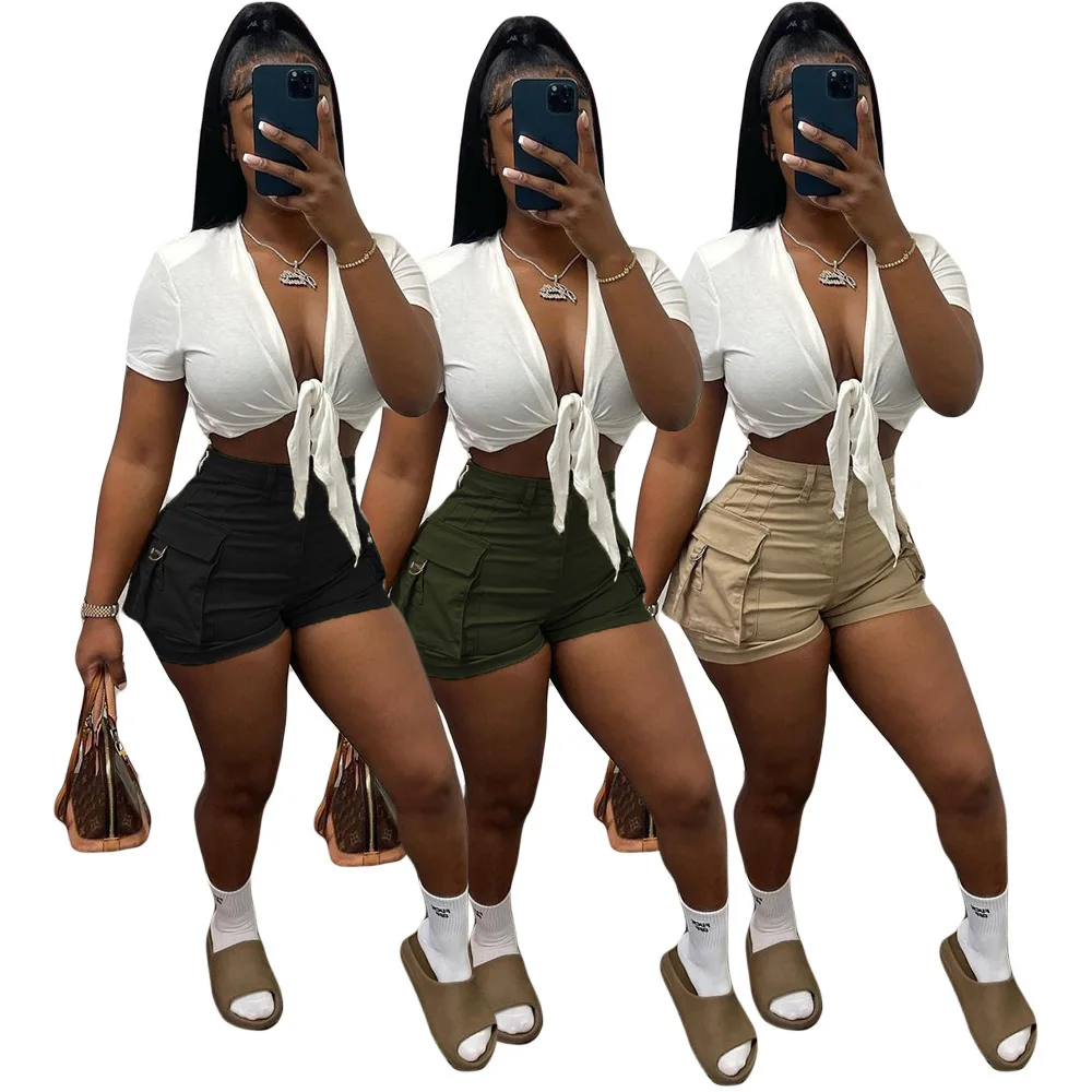 

Huiya 2022 Summer New Arrive Cargo high waist shorts For Women Fashion bottom overall
