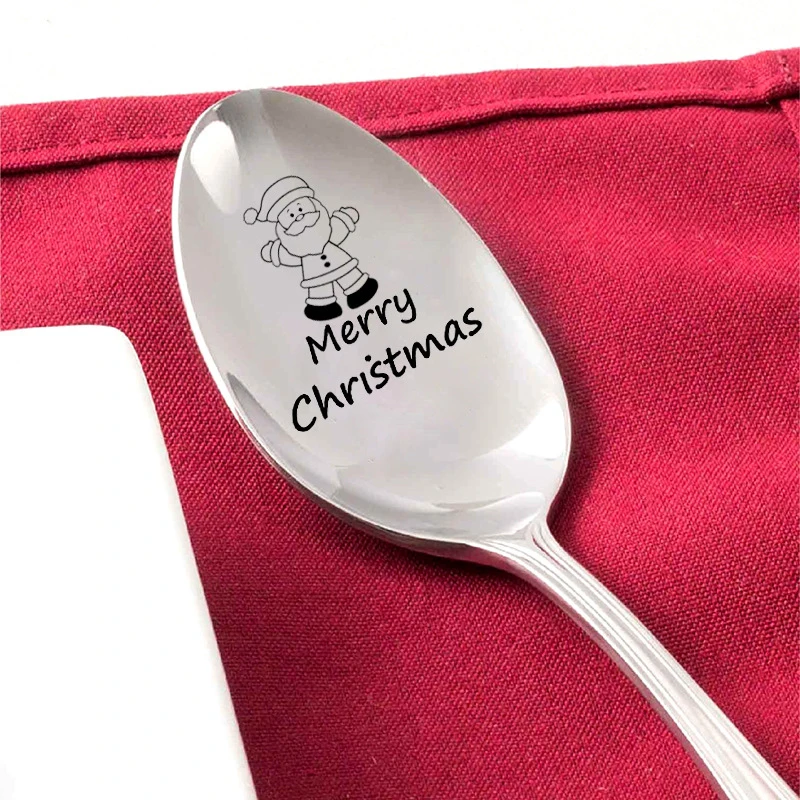 

Creative Solid Colour Flatware Santa Claus Pattern 304 Stainless Steel Christmas Coffee Spoon, As picture