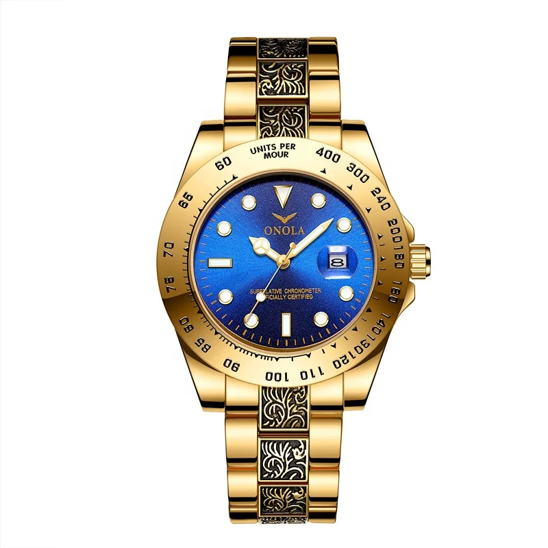 

New Arrival Man Watches 2020 Engraving Band Golden Luxury Watch Men, Gold