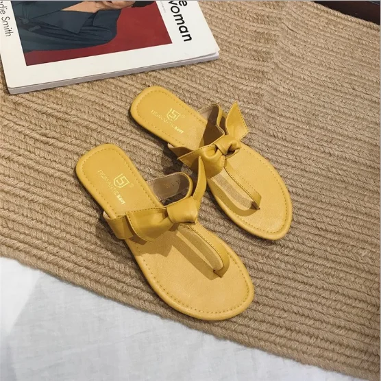 

Factory direct selling summer new type toe clip T-type sweet bow flat bottom sandals Holiday Beach, Black,camel,yellow,white