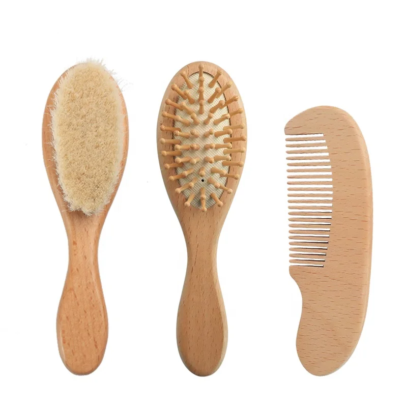 

Eco-friendly goat hair baby brush wood paddle hairbrush high quality natural beech wooden baby hair brush comb set