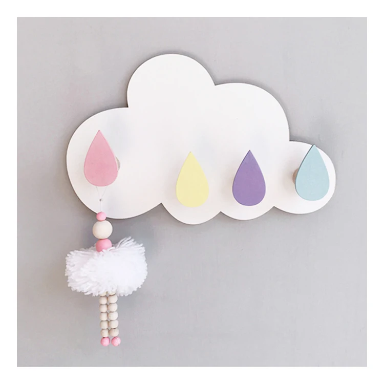

Nordic ins cloud home wooden children clothes hanger hook kids room decor baby decorations nursery, White, blue, pink