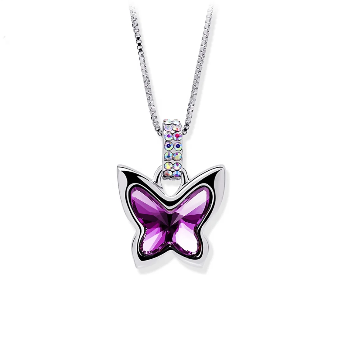 

QIANZUYIN Temperament Luxury Crystal Pendant Clavicle Butterfly earrings butterfly necklace jewelry, Purple