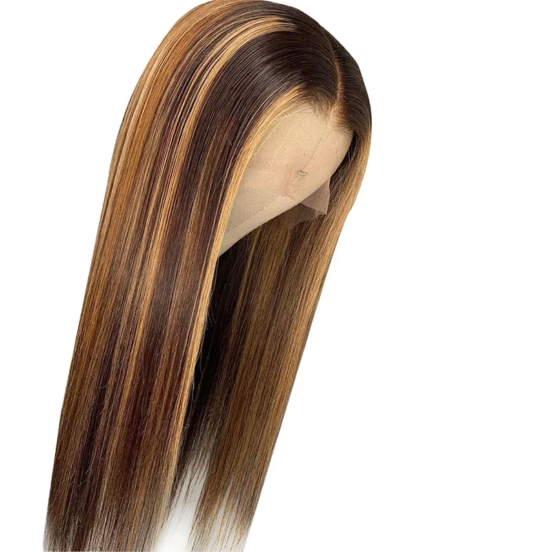 

Brown 13x4 Lace Front Wig Straight Honey Blonde Brazilian Highlight Lace Front Human Hair Wigs For Women Bleach Knots