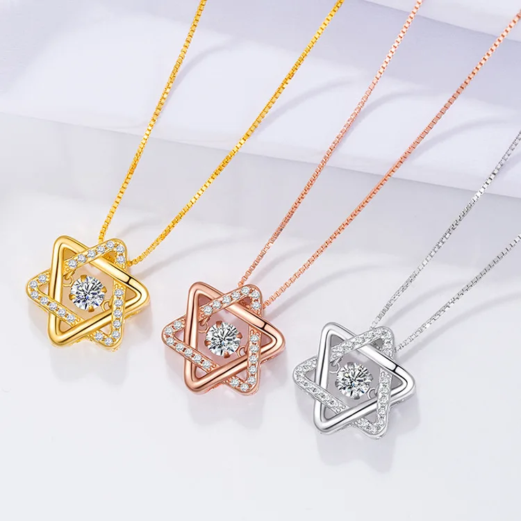 

Unique Simple 925 Sterling Silver Crystal Star Pendant Necklace S925 Box Chain Rhinestone Double Layer Six-pointed Star Necklace