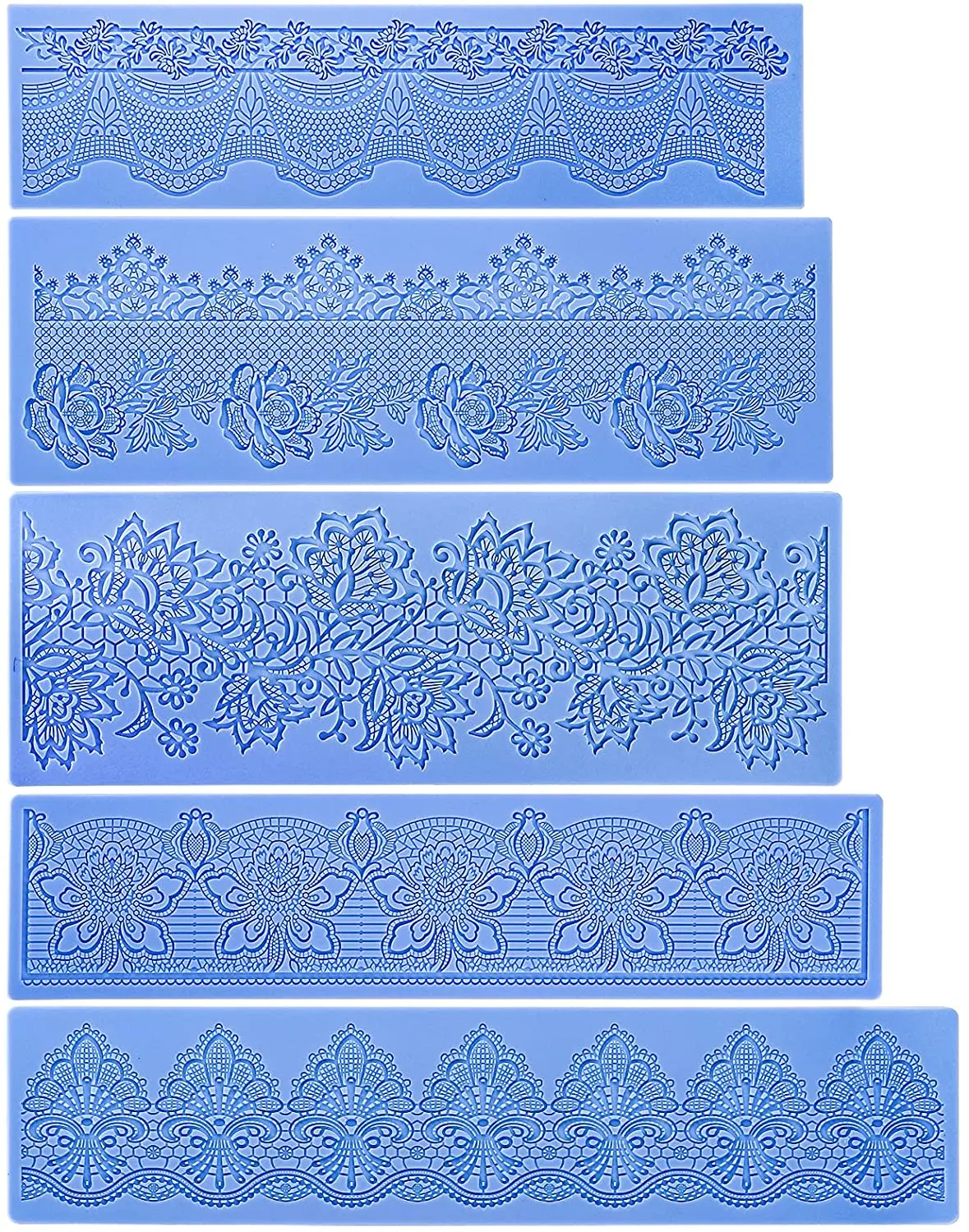 

5 pieces of silicone lace mold, soft candy lace mold with various lace textures, flower lace mat for cake decoration, Blue