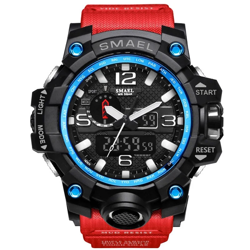 Men Military Watch 50m Waterproof Wristwatch LED Quartz 1545 Sport S Shock Sport Watch