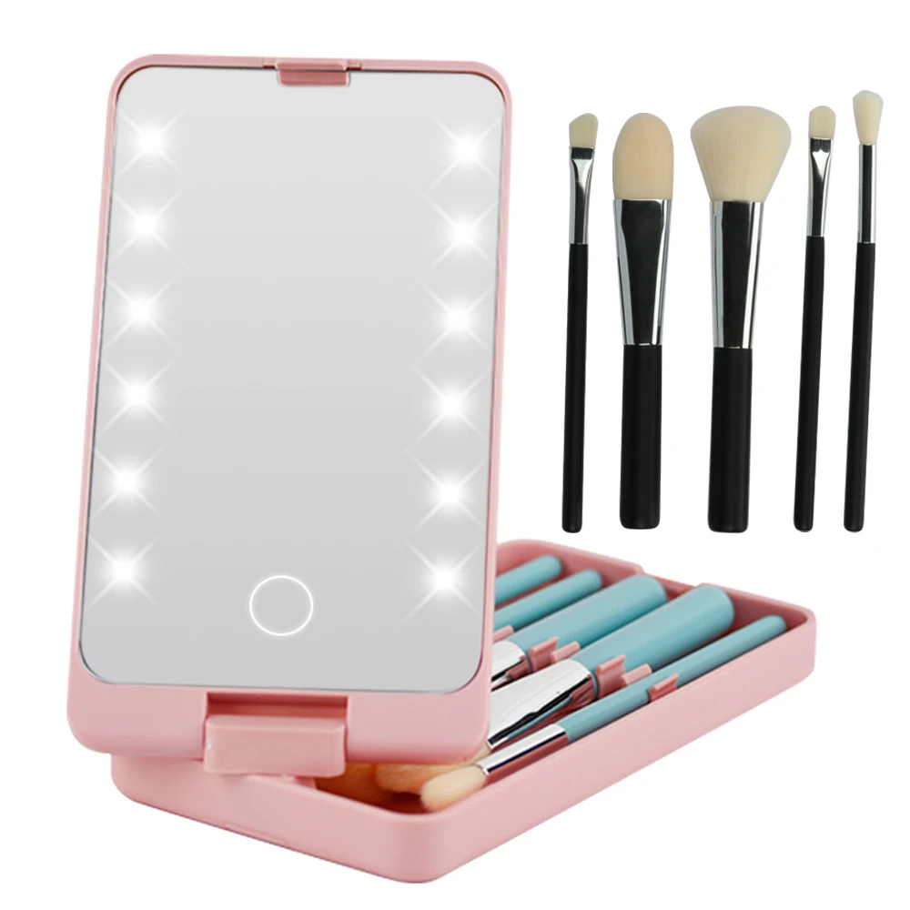 

Profession Led Makeup Brush Set With Case Custom Vintage Brush Set For Makeup Travel Case Luxury Cosmetic With Led Lights, White/pink