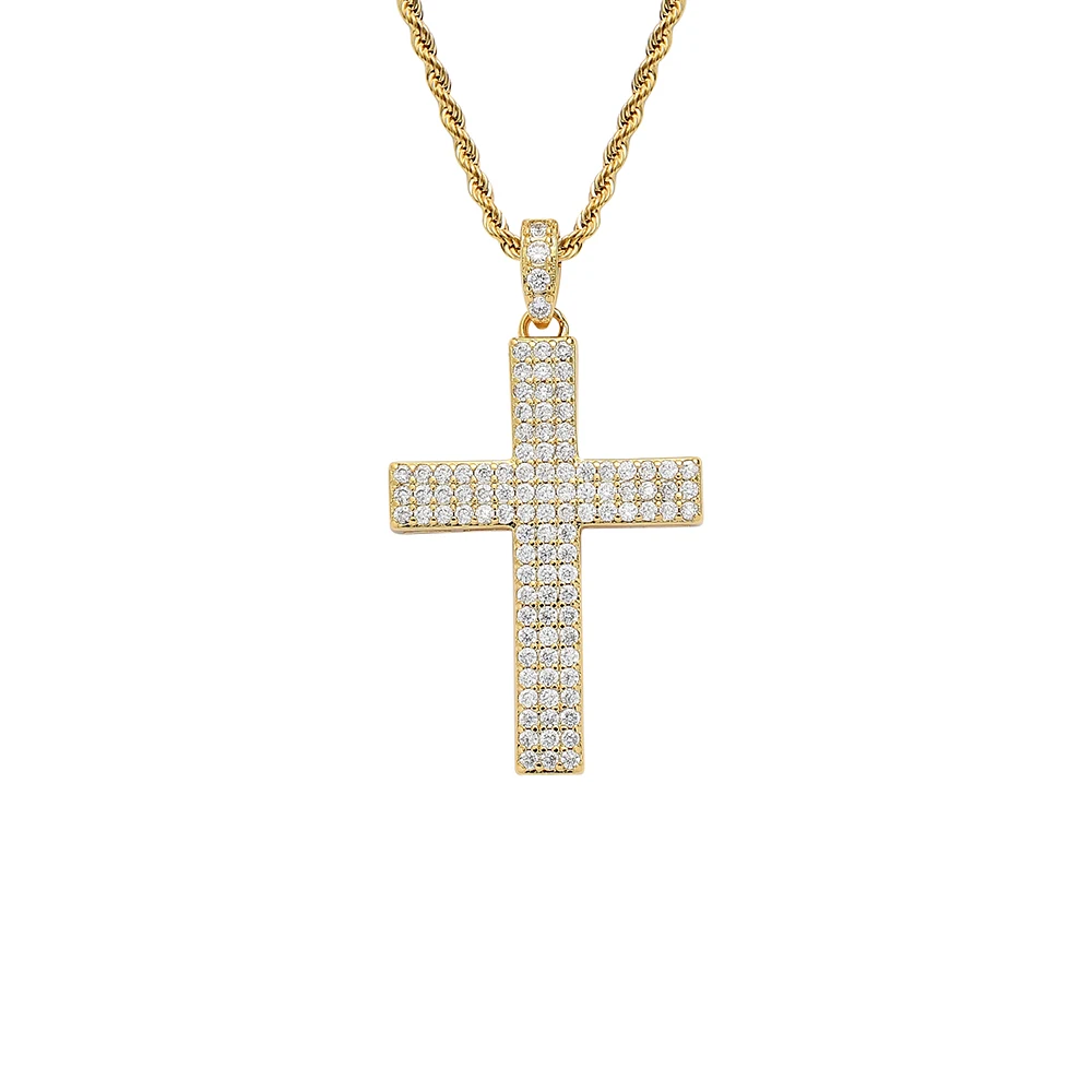 CN336  Brass Setting CZ Cross Pendants Hip Hop Necklace Bling Bling Jewelry