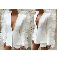 

01BF025 new design V-neck Asymmetrical Long Sleeve Formal Pant Sets Women 2 Piece Set Clothing