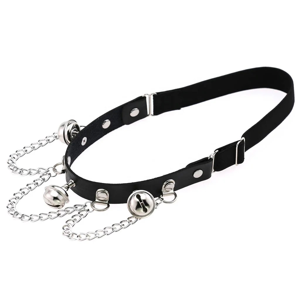 Punk Goth Leather Chain Garter Belt Elastic Bell Leg Ring Suspender