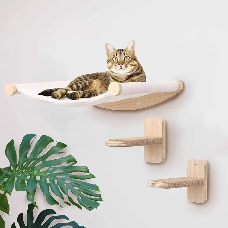 

CNLF Cats Wall Furniture Solid Wood Wall Mounted Hammock Climbing Steps Cats Shelves and Perches Indoor Climbing Frame Cat Bed