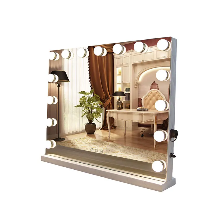 

Hot Sale touchscreen vanity makeup mirror hollywood style dressing table mirror with 15 bulbs, White