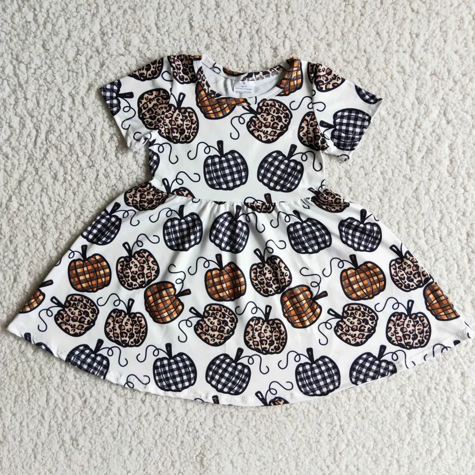 

Short sleeve pumpkin print twirl dresses toddler girl clothes children wear girls dress, Picture shows