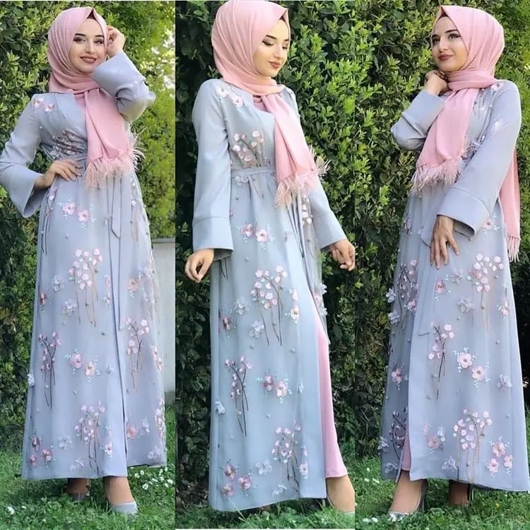 

Hot Selling High Quality Embroidered Dubai Muslim Dress Hijab Islamic Clothing, As shown