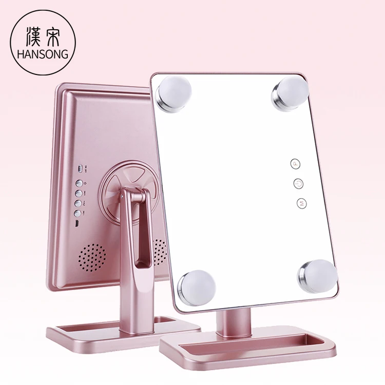 

Amazon hot selling Led Mirror 4 Bulbs bluetooth hollywood Makeup mirror beauty lighting