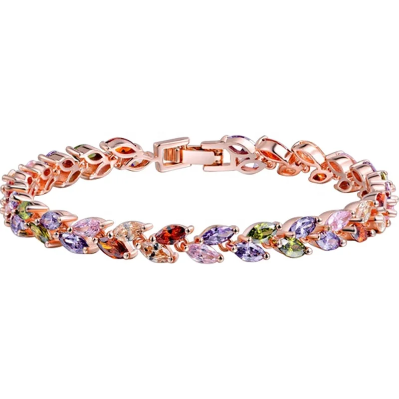 

Customize Rose Gold Plated Colorful CZ Double Marquise Bracelets Handmade Jewelry
