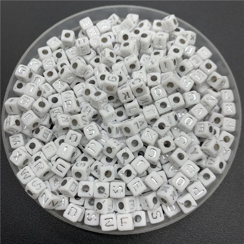 

Hot Sale White 5mm Cube With Silver Letter Beads Jewelry Making Accessories