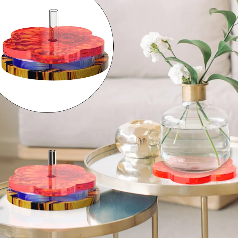 

DIY crystal drop mould creative rotating axis flower cup coaster table ornament silicone mold, Customized color