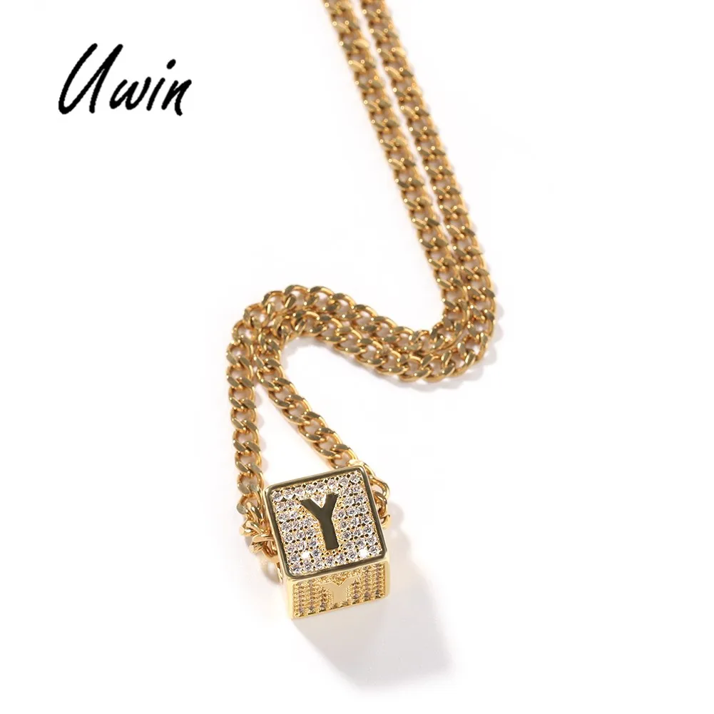 

Uwin CZ Letter Stainless Steel Necklace Zircon Personalised Letter Necklace Charming Punk Custom Name Necklace For Men Women