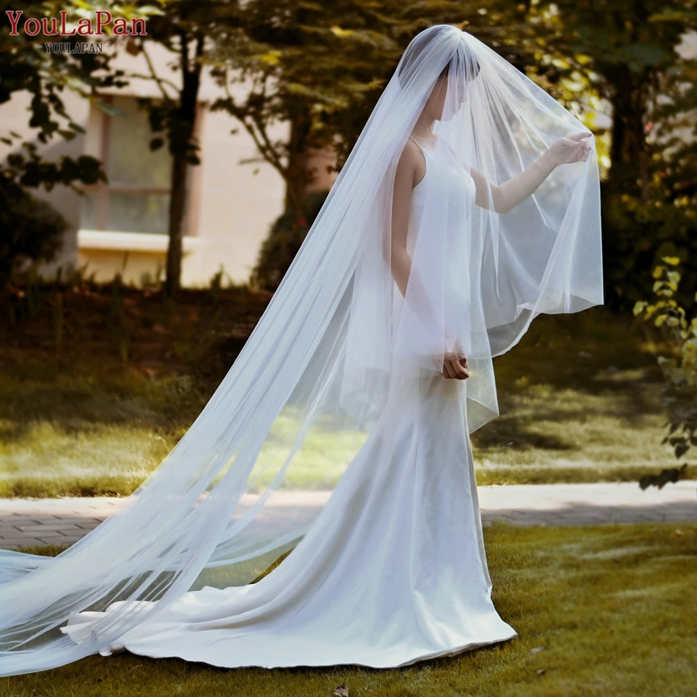 YouLaPan V25-L Simple Plain Veil Double Layer Blusher 3M 4M Long Cathedral Wedding Bridal Off White Soft Veil