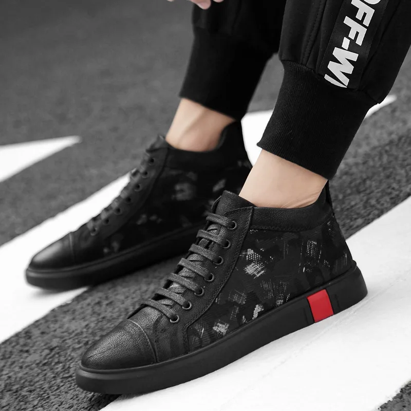 

Fall Winter men high-top casual sneakers Korean fashion Sports men's youth velvet warm cotton shoes 36-46, Black [pumps], black [cotton shoes]]