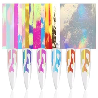

Hot selling 16 colors fire flame style self adhesive holographic laser flame sticker nail art flame nail sticker