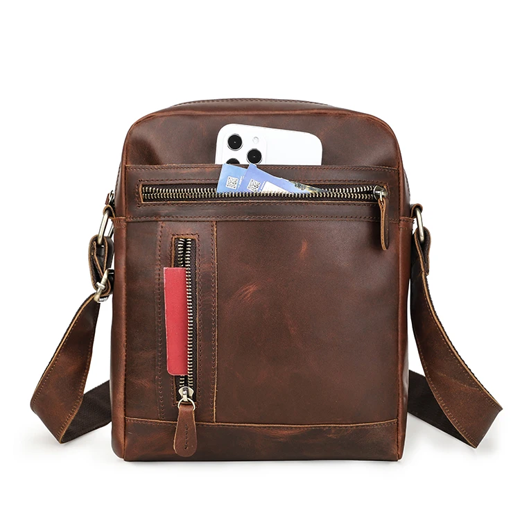

CONTACT'S Men's Handbag Crazy Horse Leather Men Shoulder Bag Fashion Designer Messenger Bag for 7.9" iPad Male Crossbody Bag