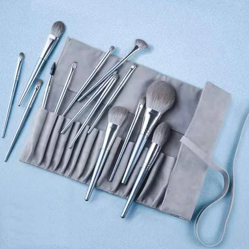

14 Pcs Wooden Handle Soft Hair Makeup Brush Set Portable Beauty Tool for Beginners, Pics