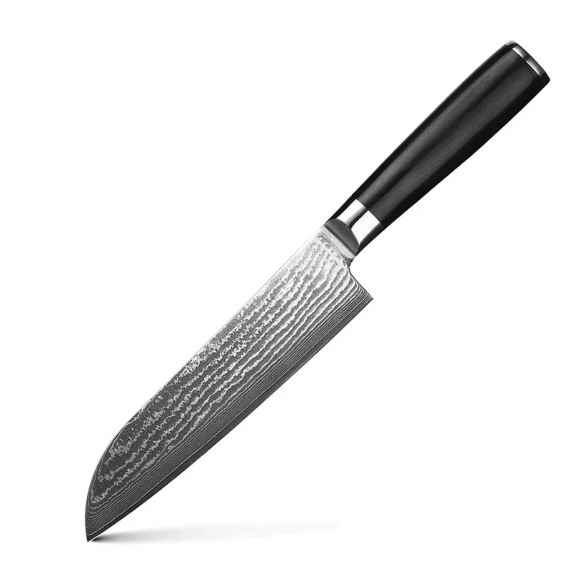 

Santoku Knife 7 Inch Damascus Sharp Meat Cleaver Stainless Steel Vegetable Kitchen Knife Multipurpose Asian Chef Knife, Black