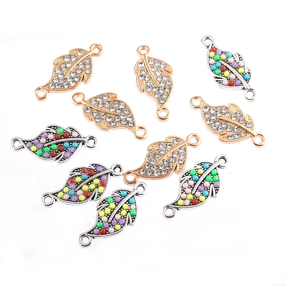 

Gold color pearl leaves leaf set with diamond alloy charms connector DIY handmade jewelry 25*12mm