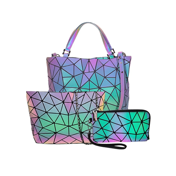 

SeasonBlack Brands Pures and Handbags Set Geometric Luminous Bag Women Handbags Ladies