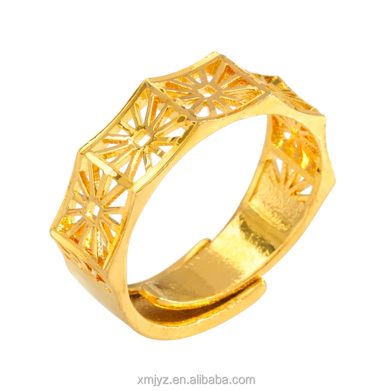 

Cross-Border New Sand Gold Jewelry Brass Gold-Plated Ring Fashion Square Rice Word Hollow Open Ring Ins