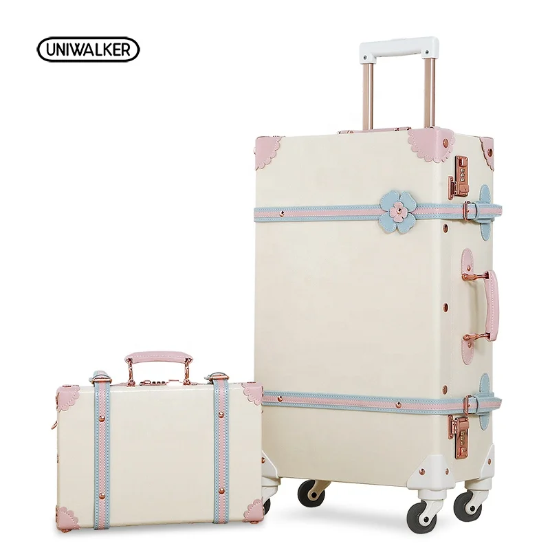 

12" 20" 22" 24" 26" Girl Vintage Floral Travel Trolley Luggage On Universal Wheels