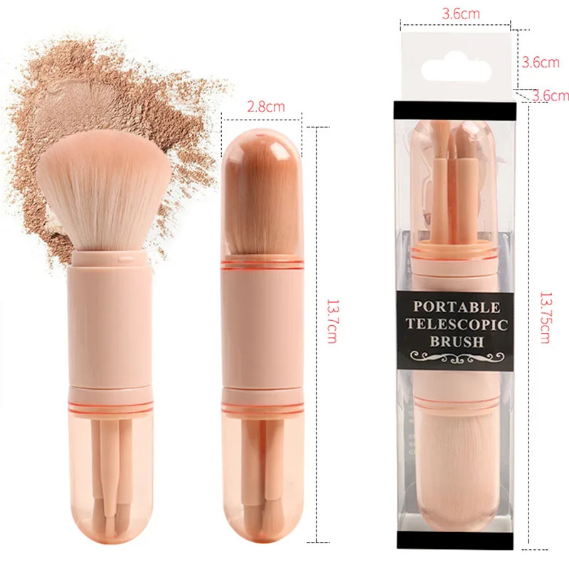 

Multi functional portable retractable makeup brush 4 in 1 synthetic hair makeup brush travel set cosmetic beauty tool, Complexion, green