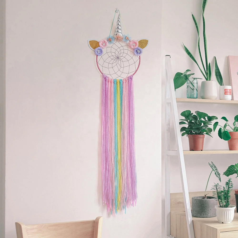 

Unicorn Big Dream Catcher Woven Handmade Wedding Decor Tapestry Large Macrame Wall Hanging, As photo