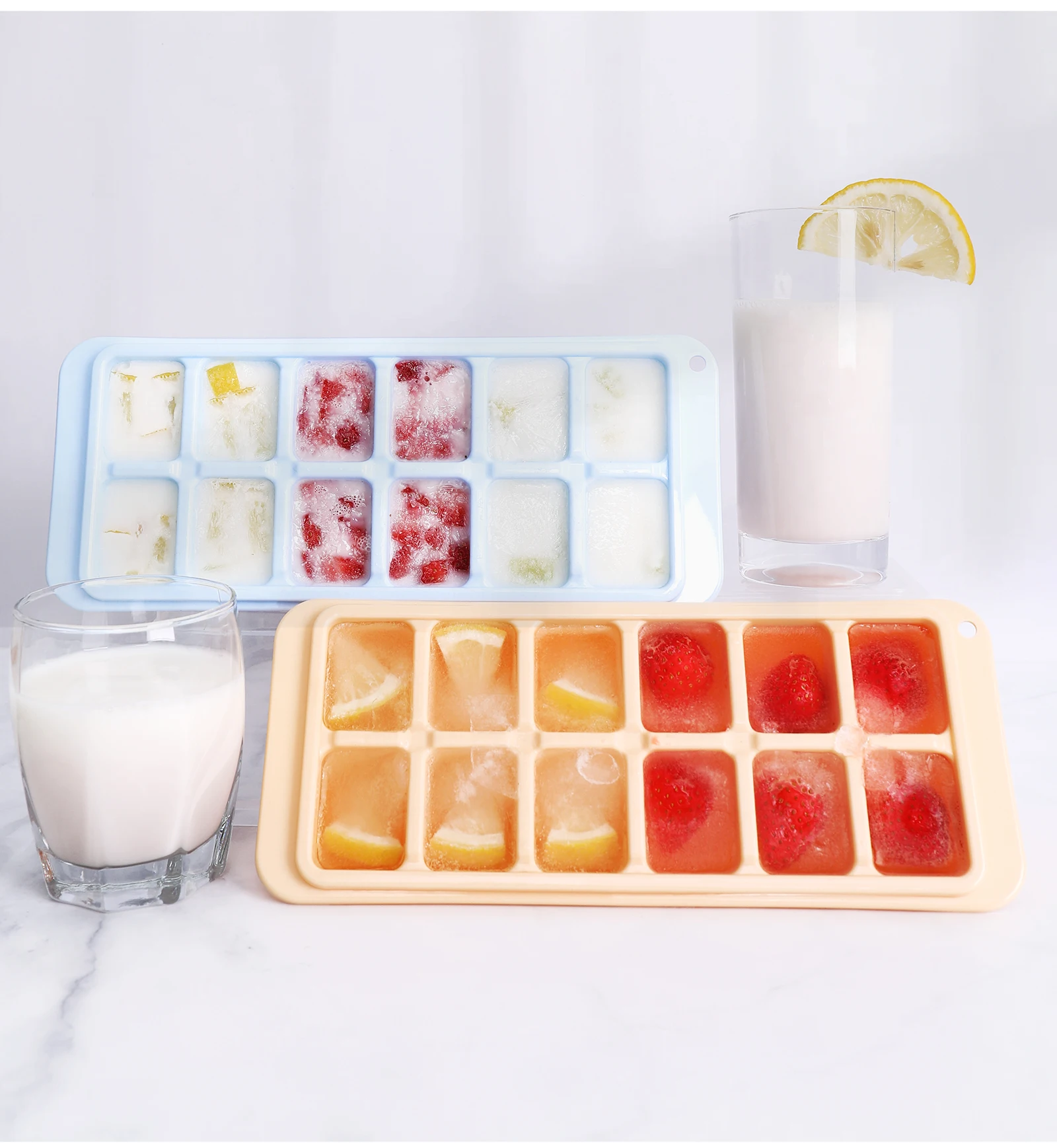 

Haixin Easy Release Reusable BPA Free Silicon Ice Cube tray Molds for freezer with lid custom logo, Orange/blue/custom color