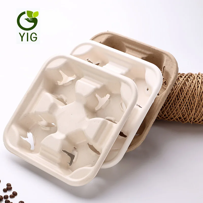 
Pulp paper biodegradable coffee cup holder tray 