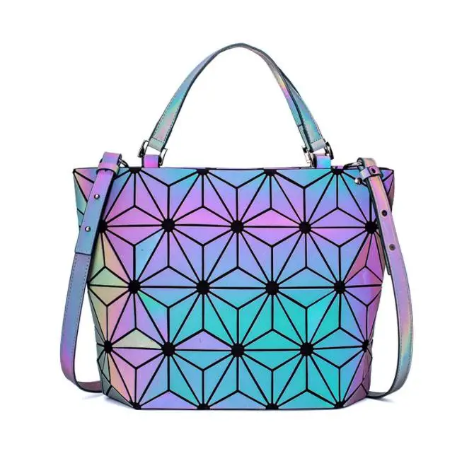 

Women Diamond Luminous Handbag Reflective Geometry Bag Hologram Laser Folding Shoulder Totes Luxury Leather Bags for Girl