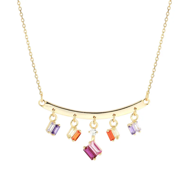 

Silver 925 Necklace Sterling Hot Selling Gemstone Gold Square Zircon Rainbow Link Chain Choker Necklaces