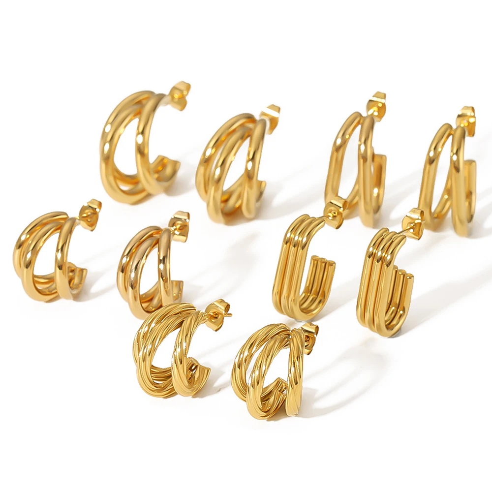 

Hypoallergenic 18K Gold Plated Stainless Steel C-shape Hoop Earrings for Women Tarnish Waterproof Jewelry