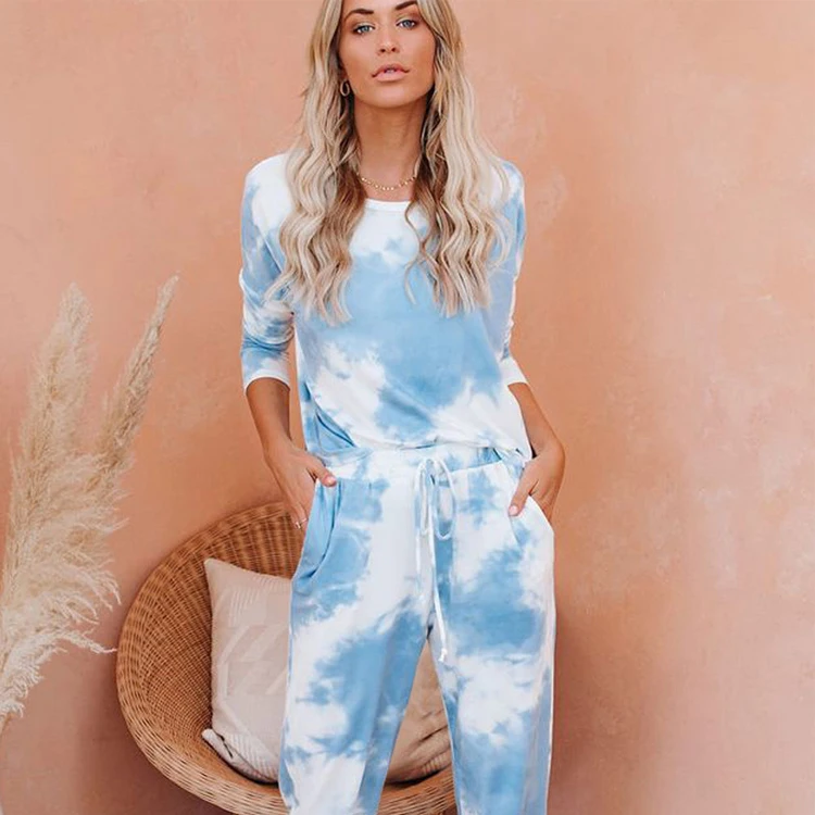 

Pajamas Tie Dye 2 Piece Set Women Clothing, As the pictures, or custom as your request