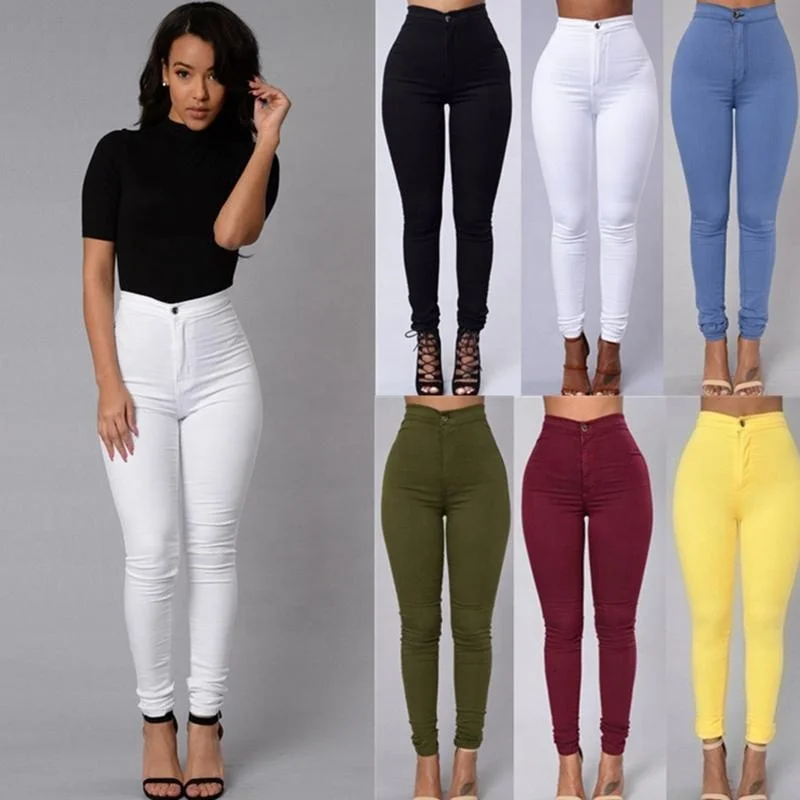 

2020 latest arrival women sweet sexy high stretch colored high waisted jeans Pencil Pants, Customized color