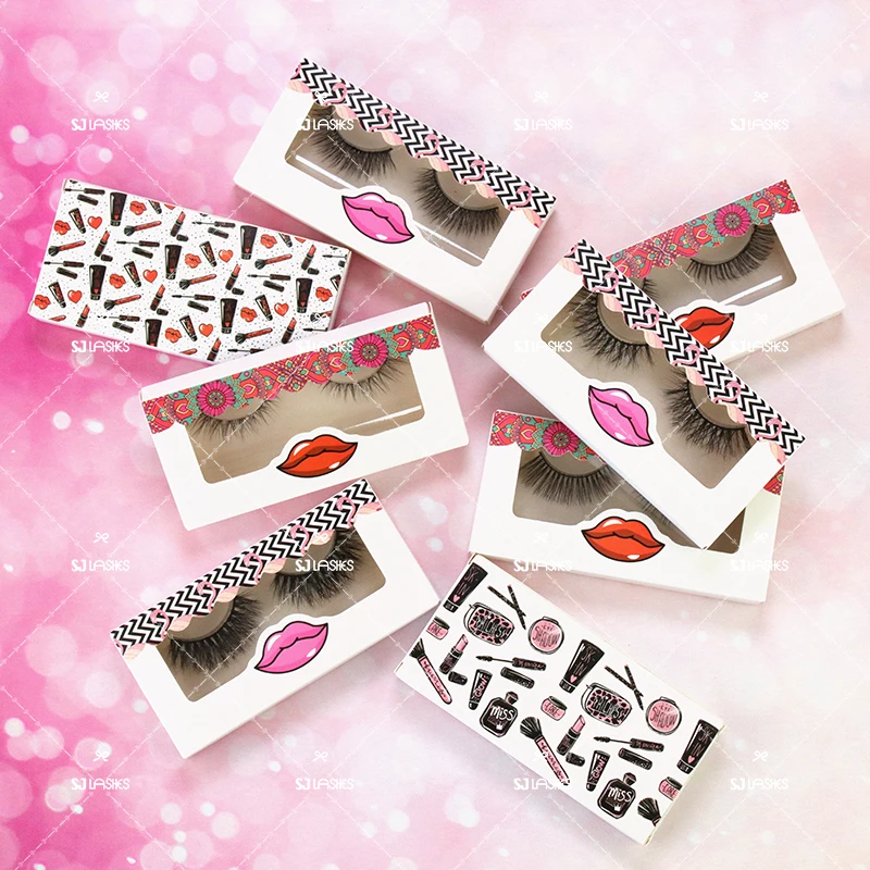 

Natural black color 3D/5D mink lashes faux mink lashes with ready stock box from SJ lashes vendor, Natural black mink eyelash