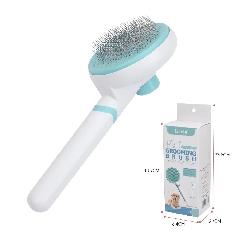 

Self Cleaning Rotate Pet Grooming Massage Dog Cat Shedding Slicker Hair Remover Comb Brush with Button